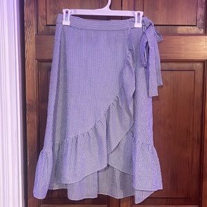 H&M Divided Blue White Striped Ruffle Wrap Tie Waist Skirt